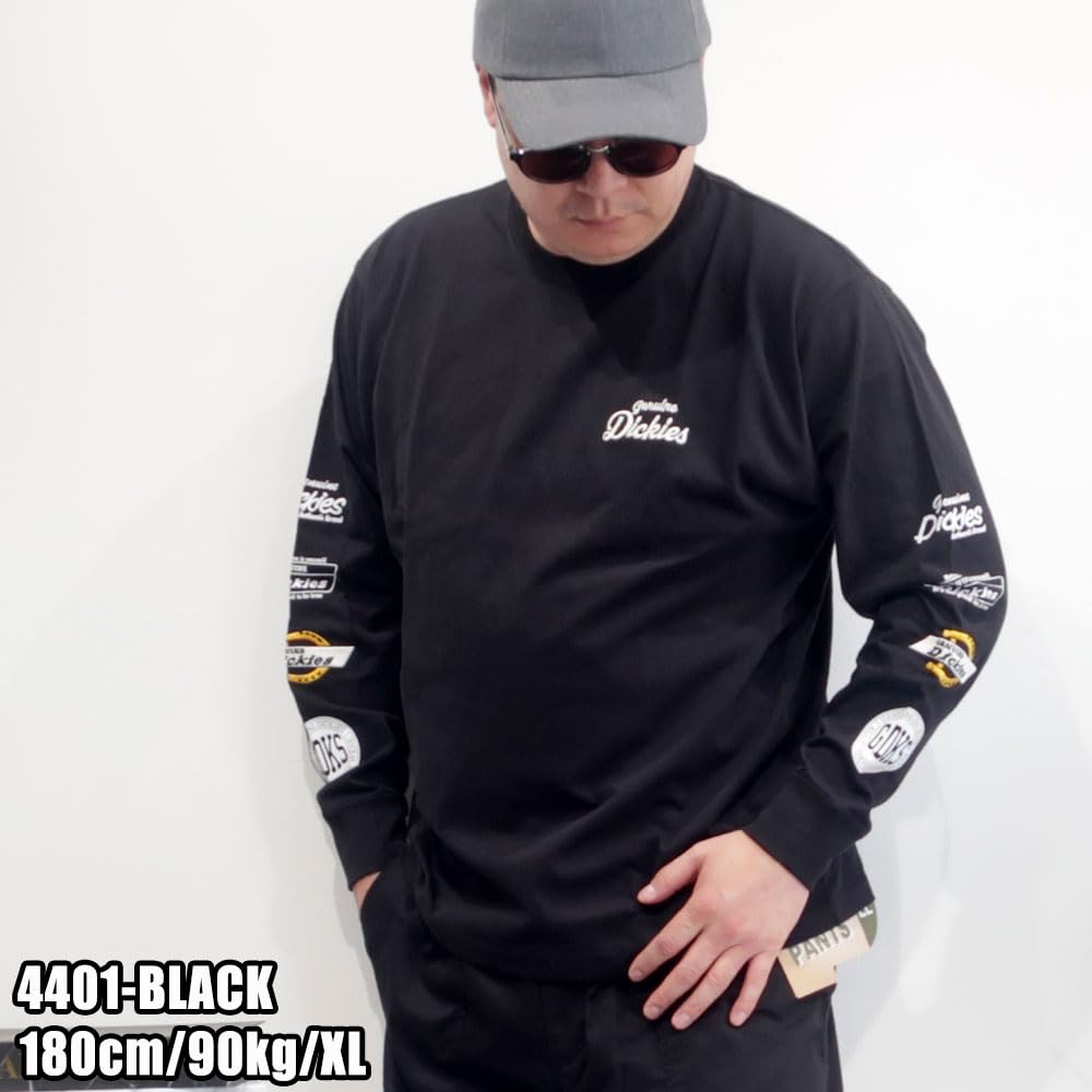 Herren Dickies T-Shirt, lange Ärmel, Ärmellogo, Raglan-Print, Oversized-Silhouette, M, L, XL, 100% Baumwolle, 10001798 (JP, Alphabet, XL, 4401-D.BLUE)