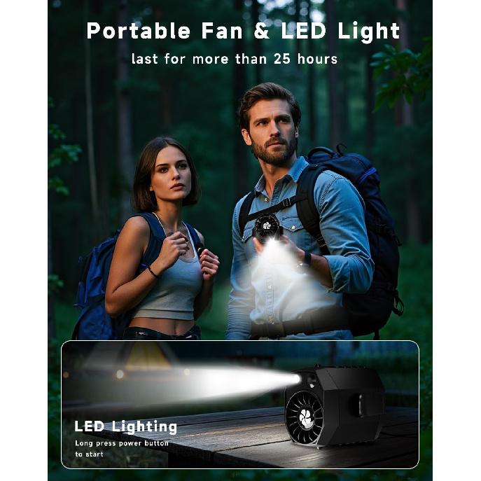 2025 Smart Portable Rechargeable Fan with LED Light & 25H Runtime, 4-Speed 9200RPM Turbo Cooling Personal Waist Fan, Wearable Neck & Belt Clip for