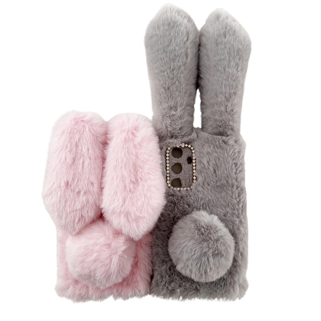 For Samsung Galaxy S24 Case 3D Bunny Ears Soft Furry Hairball Fuzzy Phone Cover
