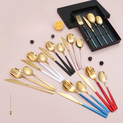 Stainless Steel Korean Four-Piece Steak Knife, Fork and Spoon Tableware Suit Household Stainless Steel Square Handle Gift Set Suit