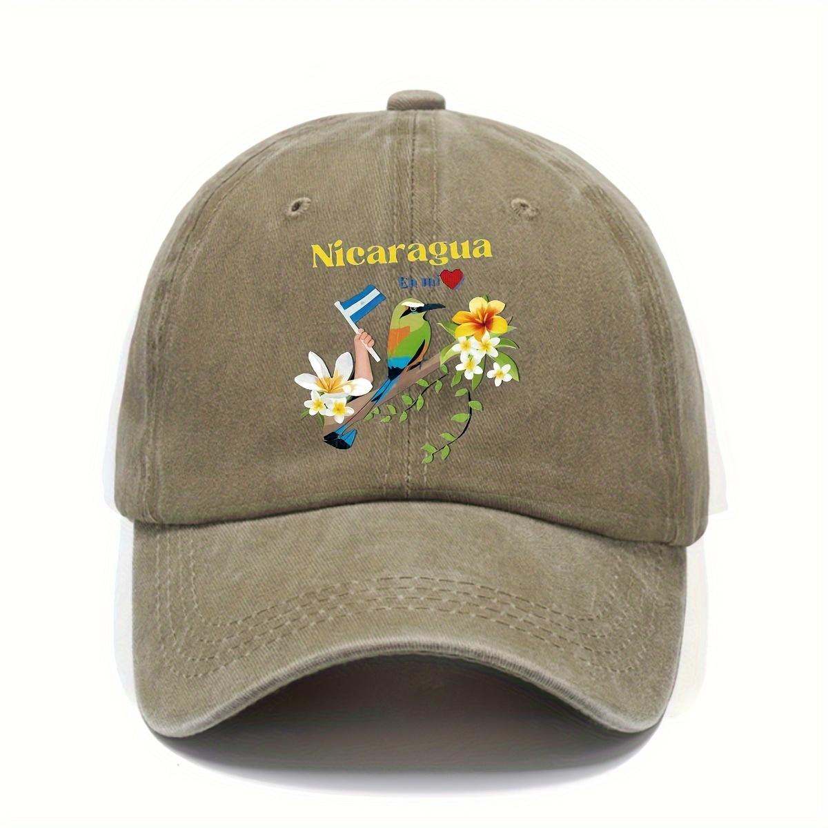 

Nicaragua Flag Bird Flowers Denim Baseball Cap Vintage Washed Adjustable Dad Hat Casual One Size