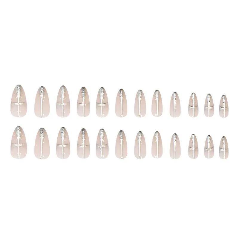 Z981 Dropshipping High Quality ABS Extra Short Transparent Stiletto French Tip Full Cover Press Nails Pre-designed Manicure Set