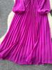 Vestido Elegante de Moda Primavera Outono para Mulheres Novo Francês Borda Cogumelo Crimpado Solto Chiffon Manga Longa Vestido Longo