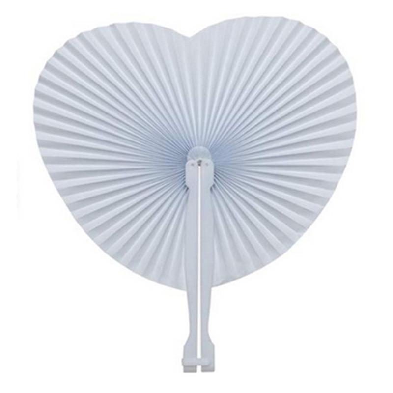 White Paper Fan Heart-Shaped Round Folding Fan Plastic Handle Wedding Birthday Party Supplies