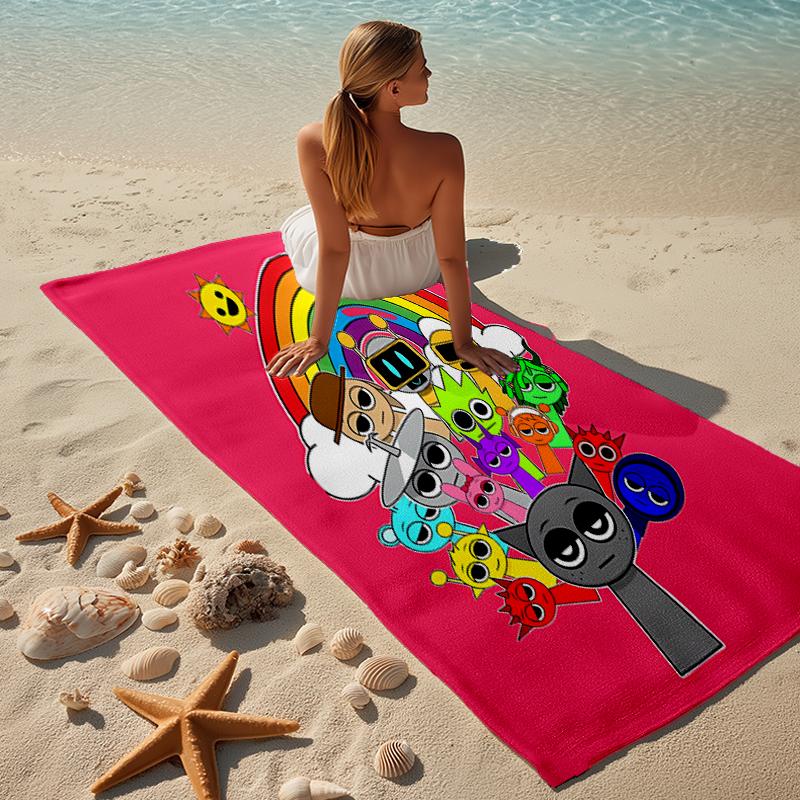 proof beach towel with a Sprunki7 pattern - soft,absorbent,quick-drying,machine washable - perfect for swimming,camping,bathing
