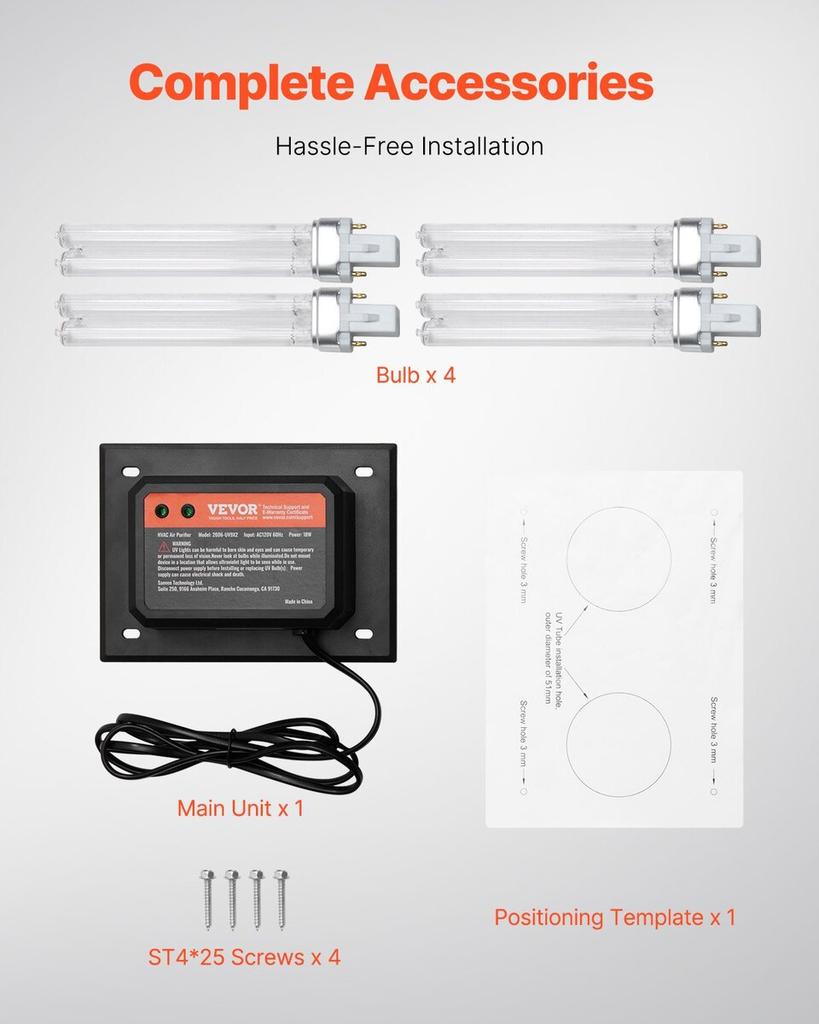HVAC Air Purifier Whole House 18W 7inch UV Light In Duct for Ac Systems