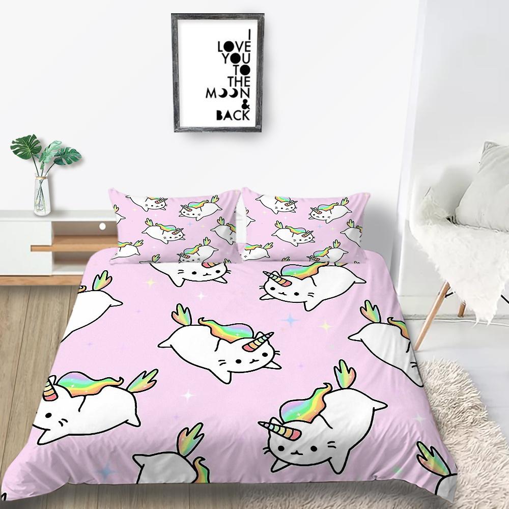 2023 New Style 2/3 Pcs High Quality Bed Cover Set 3D Unicorn Printed Duvet Cover Set Highend Polyetser Quilt Cover Sets