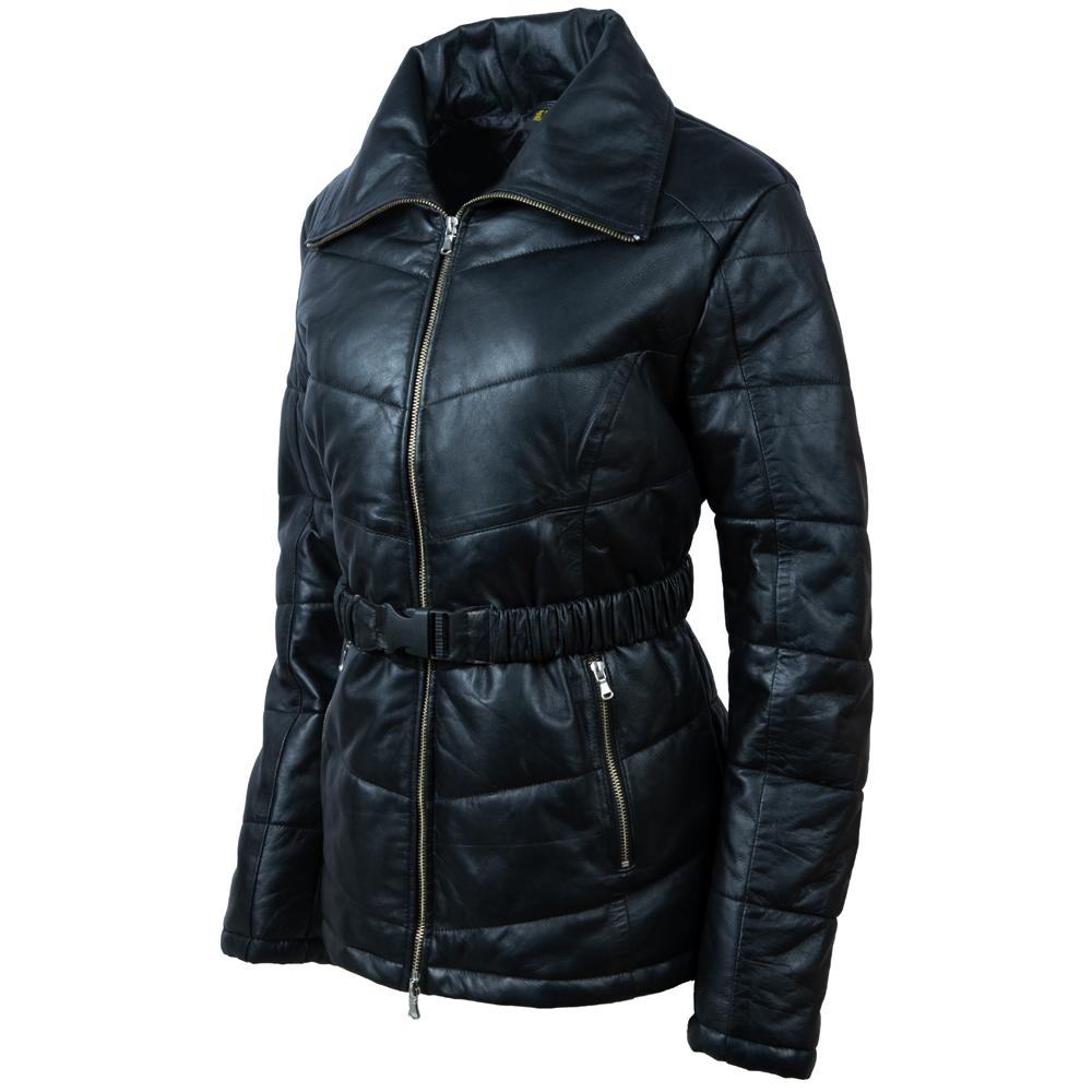 AVIATRIX Women's Real Leather Puffer Jacket (KDFX) - Black