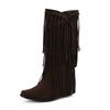 Autumn and winter fringed women's boots small square head solid color casual fashion boots H