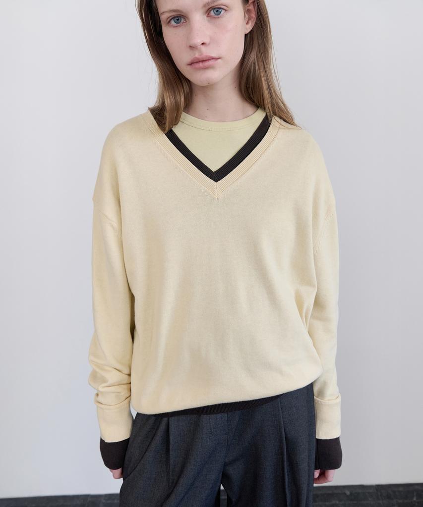Leuba All-Day Cotton V-Neck Knit - French Butter