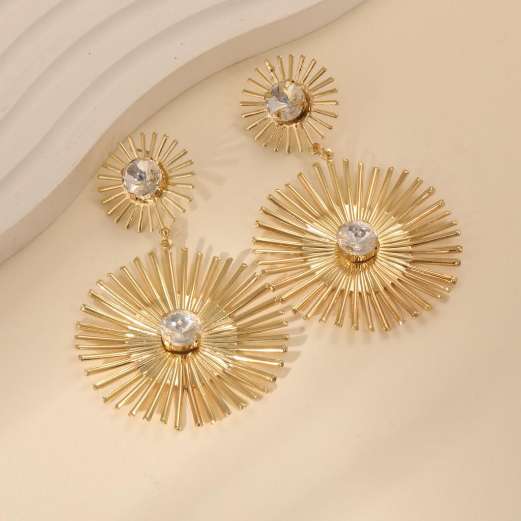 Fashionable Design Emerald Earrings, High-end Geometric Round Radial Earrings