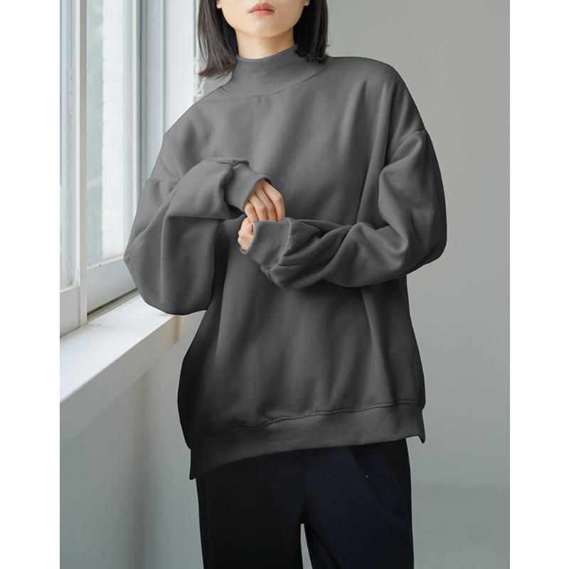 Large Autumn and Winter Plush Sweatshirt for Women's Half Turtleneck Cotton Loose Top Mid-length
