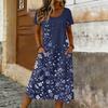 Women's Casual Loose Round-neck Short-sleeved Pocketed Mid-length Dress