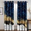 Ready-made Abstract Marble Blue Gold Design Cheap Modern Thin 2 Pieces Curtains for Living Room Bedroom Window Drape Home Decor