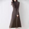 Autumn and winter new semi-turtleneck long knee warm dress fashionable versatile knitted sweater skirt women