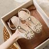 Newest Summer Girls Sandals Fashion Soft Bottom Pearl Princess Performance Baby Kids Dance Shoes Student Pu Leather High Heels A