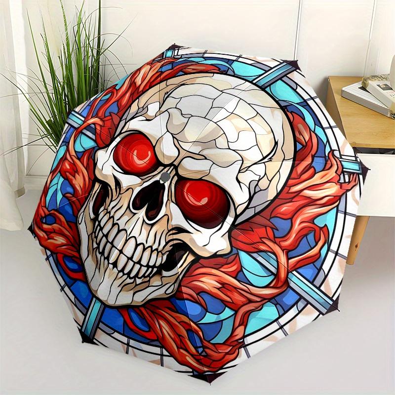 Stained Skull with Red Flames  DecorUmbrella, Portable 3-Fold Compact Umbrella,Christmas Gift ES643