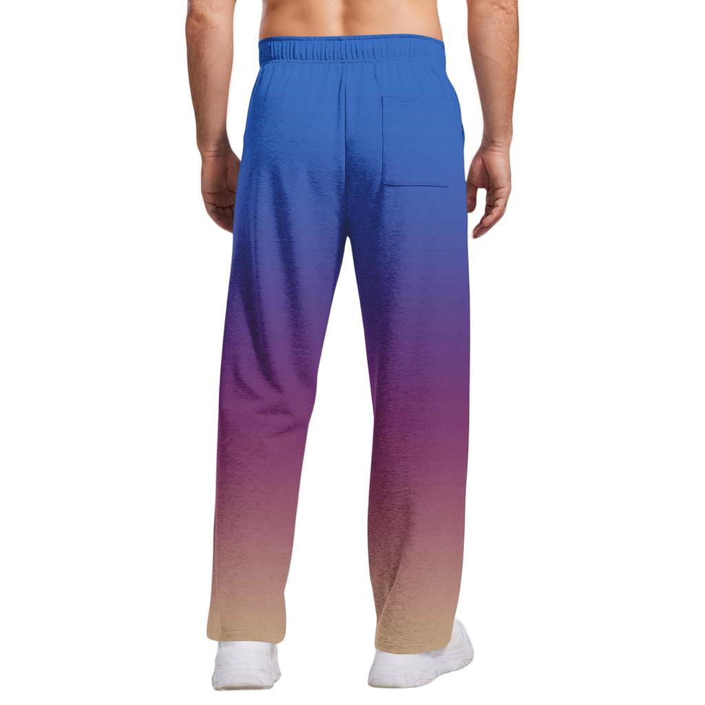 Men's Tie, Gradient Casual Pants With Pockets | Loose Straight Leg, Elastic Waist With Drawstring For Daily & Casual Wear