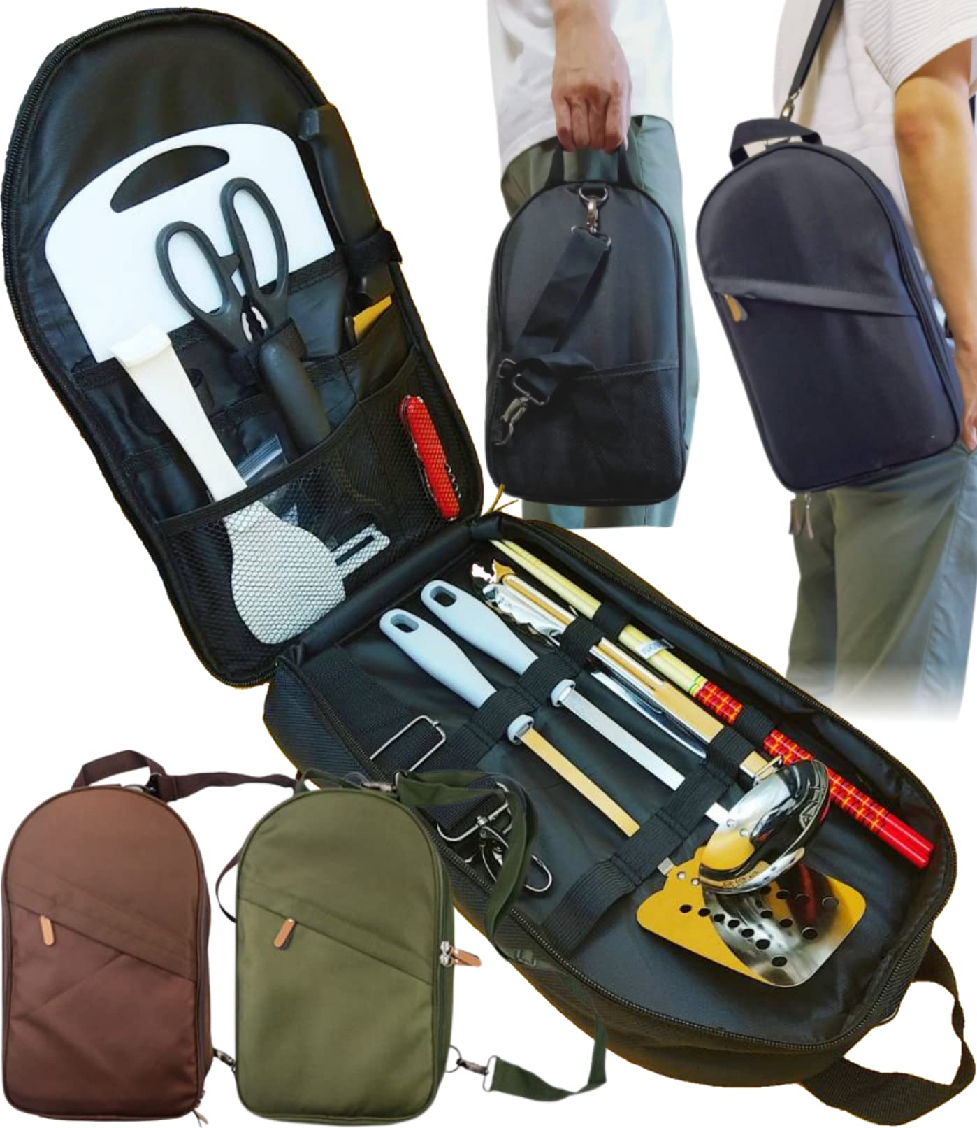 

by Camping Набор походной посуды для кемпинга Походное снаряжение Инструменты для приготовления барбекю на открытом воздухе Сумка eziu [Рекомендовано инструкторами] 2-сторонний (Черный, набор из 11 предметов) чёрный