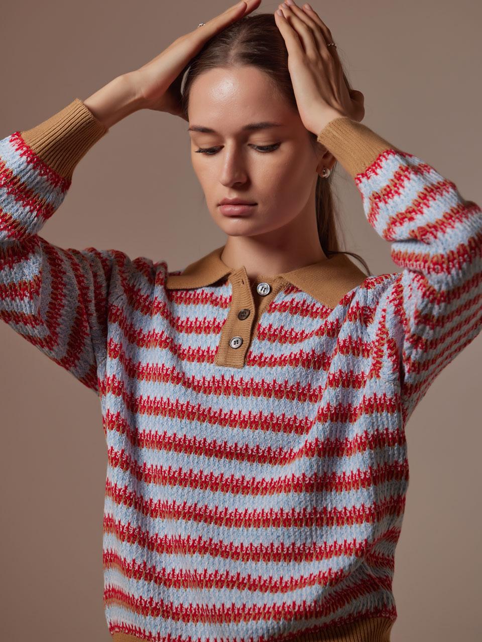 I Holic Cashmere Color Jacquard Polo Knit Orange/Free