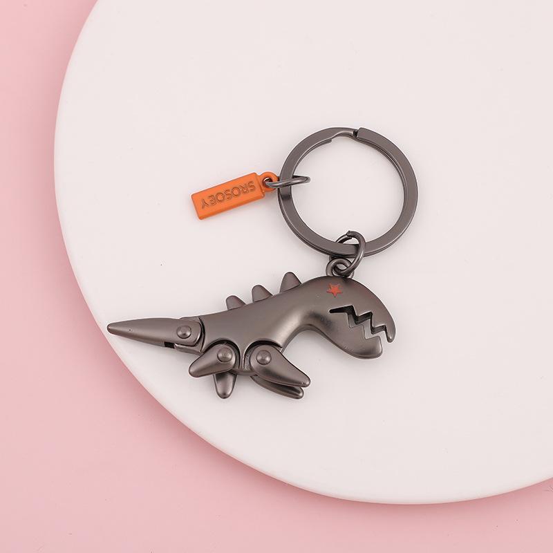 

1Pcs Little Dinosaur Car Keychain Motorcycle Decoration Accessories Single Leather Woven Rope Metal Keyring Handbag Pendant