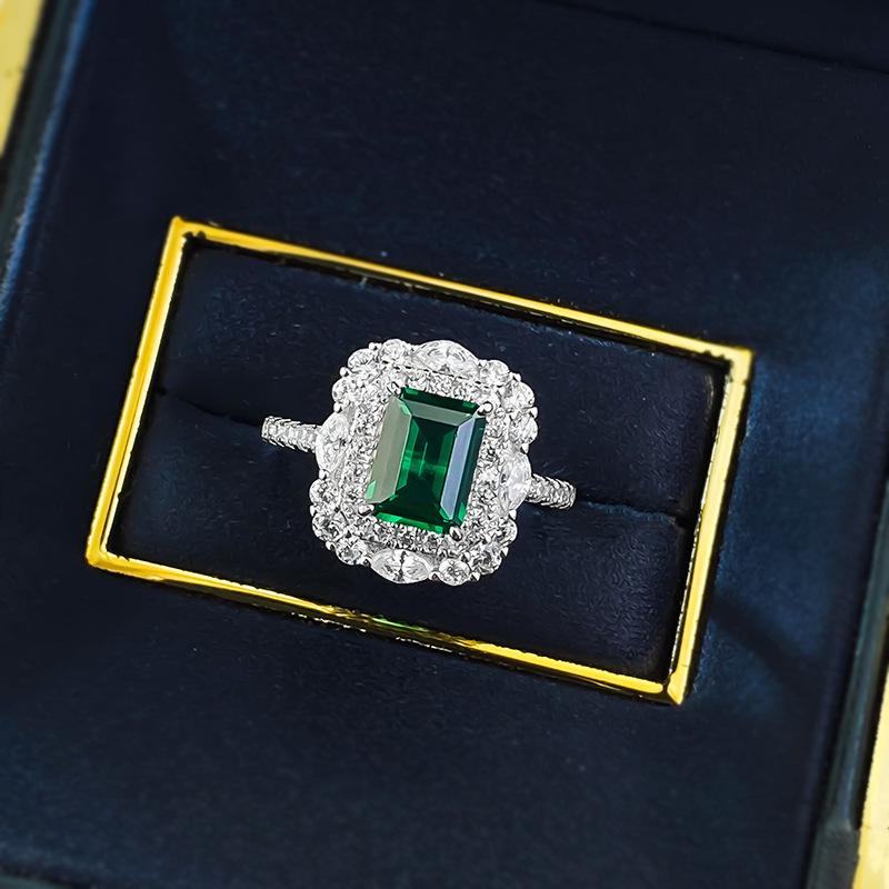 S925 Sterling Silver Simulated Emerald Cut High Carbon Diamond Ring