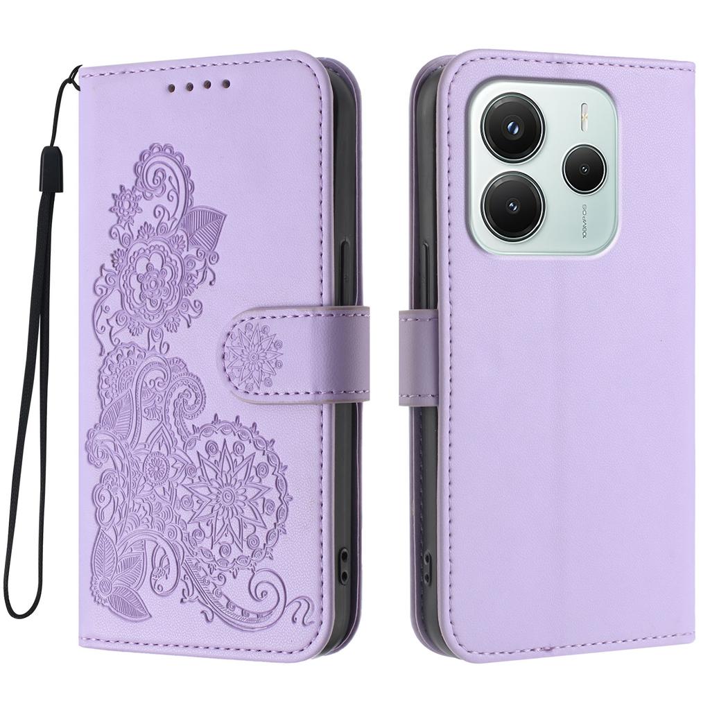 Für Xiaomi Redmi Note 14 4G (164,84 x 78,15 x 8,16 mm) Handyhüllen Mandala Blume Leder Geldbörse Handyhülle mit Trageriemen