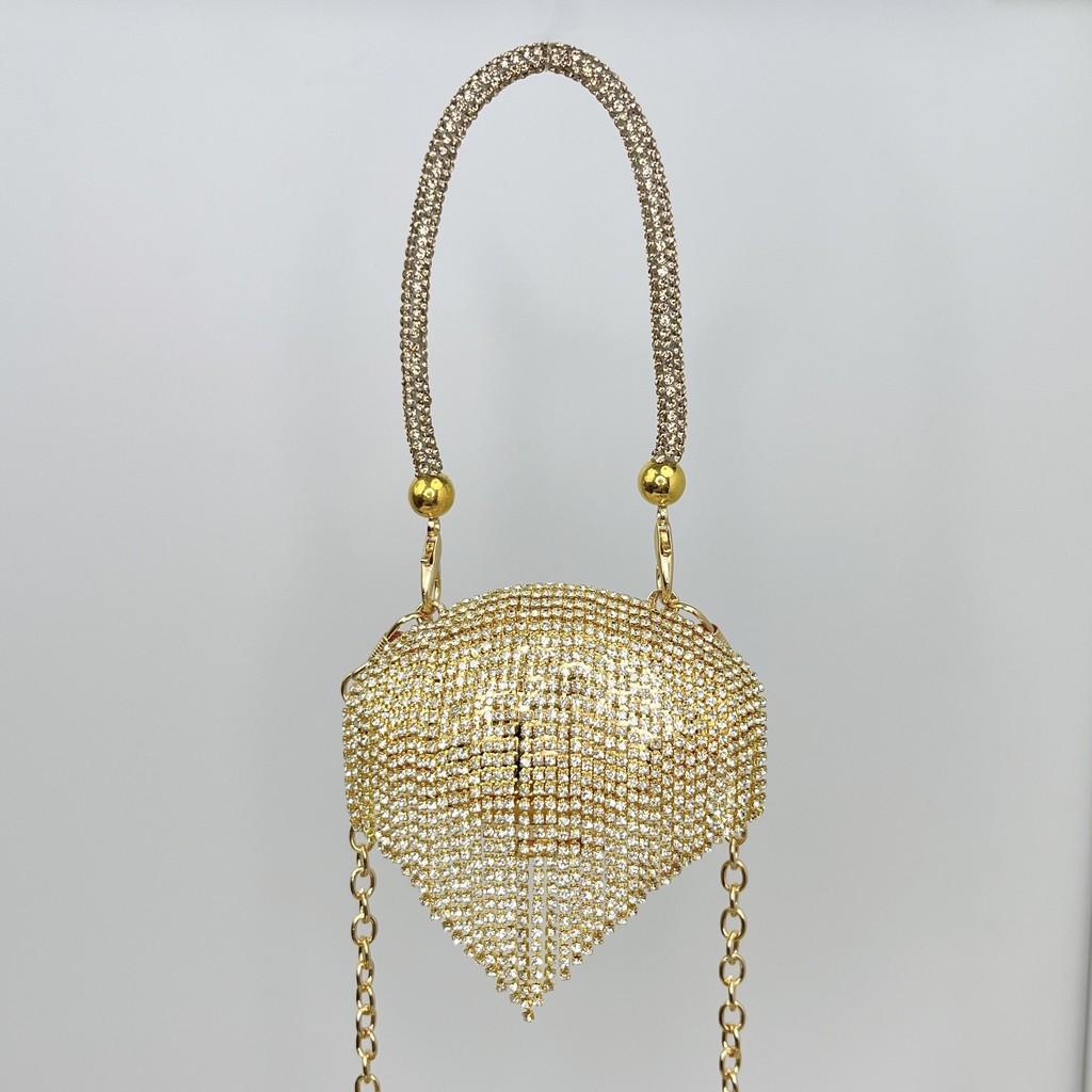 Metal Mini Shell Bag With Glitter Fringe And Magnet Closure For Daily Fashion