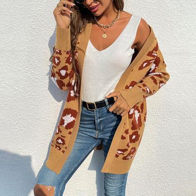 Women's Long Leopard Print Long-sleeved Sweater Cardigan