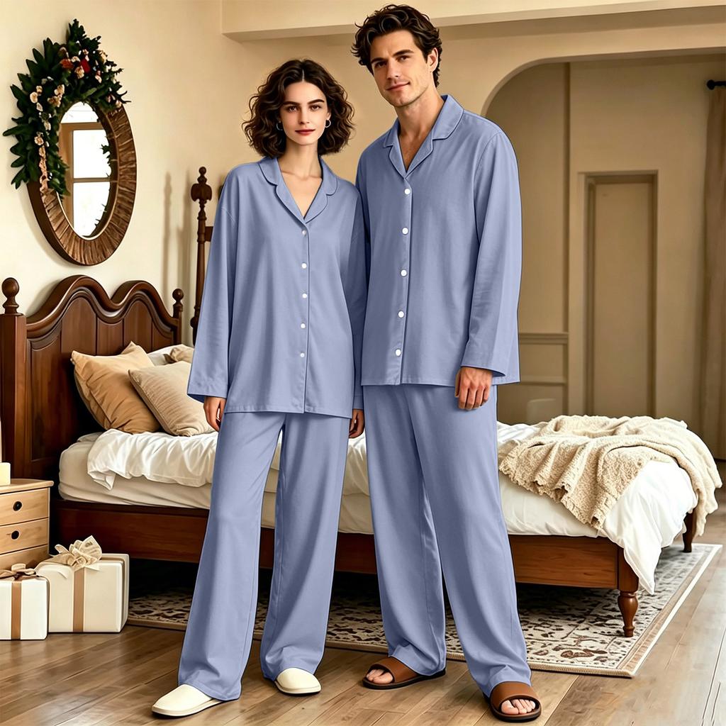 Women's Long Sleeve Loose Fit Pajama Set with Long Pants for Sleep and Home Lounging