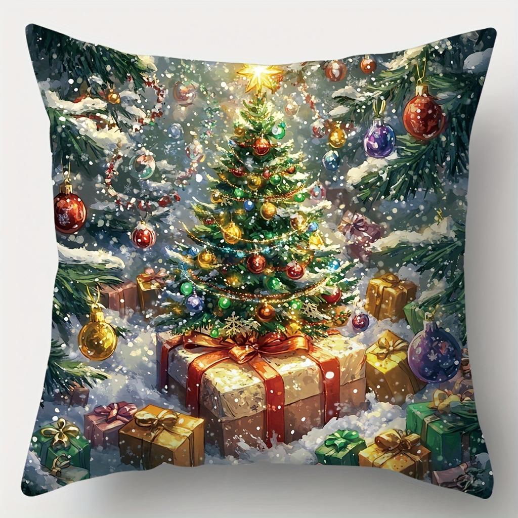 Christmas Themed Pillowcases: Santa, Snowman & Christmas Tree Designs Sofa Room Cushion Cover Home Decoration New Year Gift
