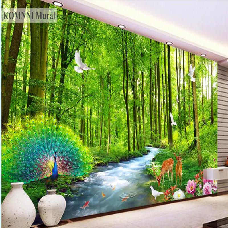 3d Forest Wallpaper Stream and Water Feature Photo Mural Living Room Bedroom Kids Room Forest Wall Mural Home Decor
