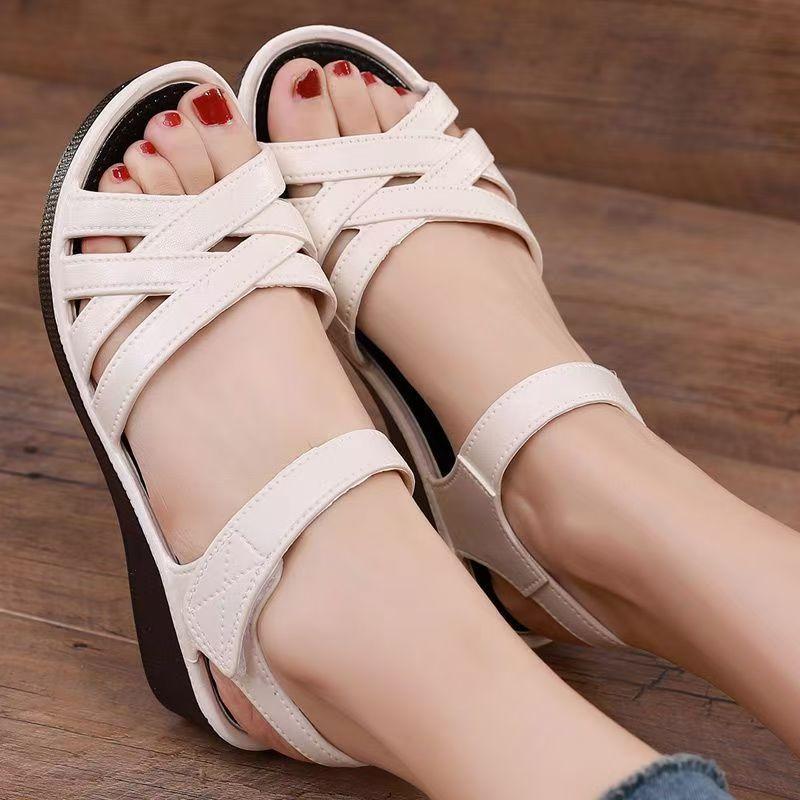 2026 New Women's Summer One Word Wedges Casual Sandal Soft Sole Non Slip Hook Outdoor Mom's Sandals Elderly Sandals