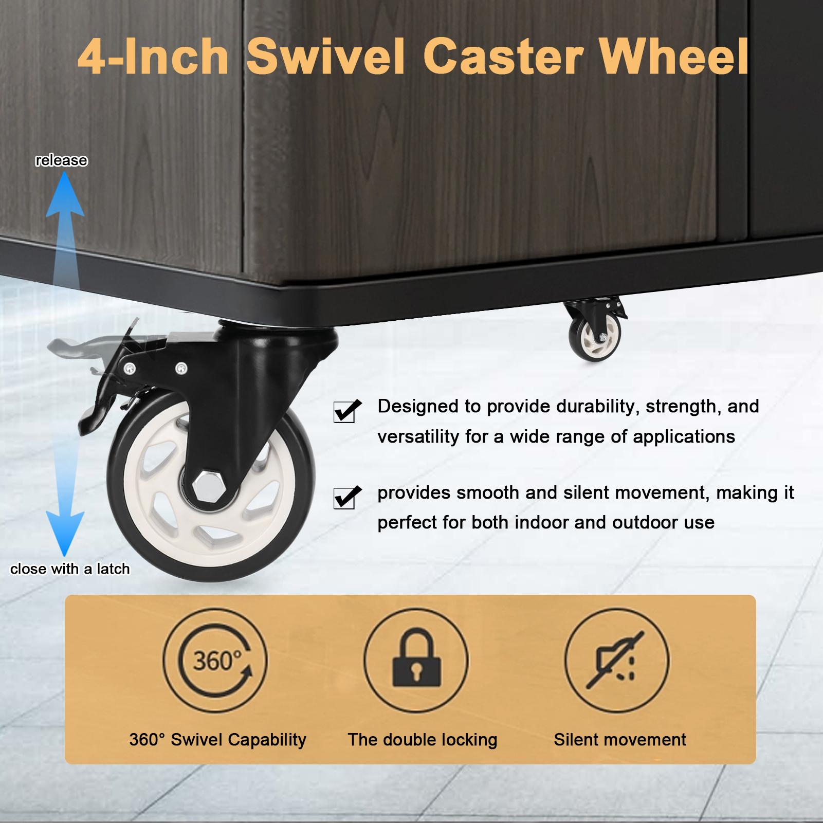 

4 шт. 4-дюймовые сверхмощные ролики с запираемым подшипником, бесшумное колесо на 360 градусов с тормозами для