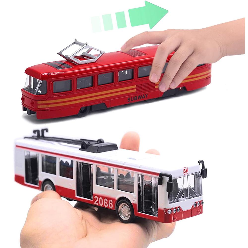 4Pcs Car Toys, Bus Train Model Toys, Car Toys, Inertia Car, Door Opening, Bus Toys, Education Toys, Desktop Decoration for Children 4-6 Years Old