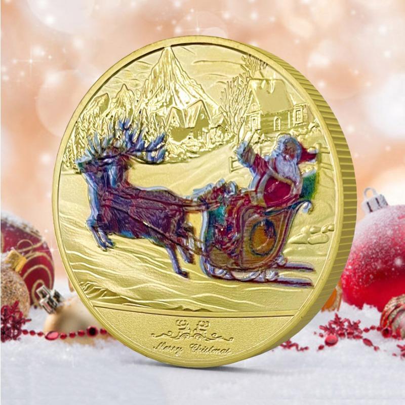 Christmas backpack decoration, commemorative coins, antique silver coins, Santa Claus, Christmas Eve, gifts, gold coins, silver coins, keychains