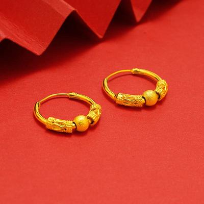 Vietnamese Ethnic Sand Gold Retro Brass Hoop Earrings for Women