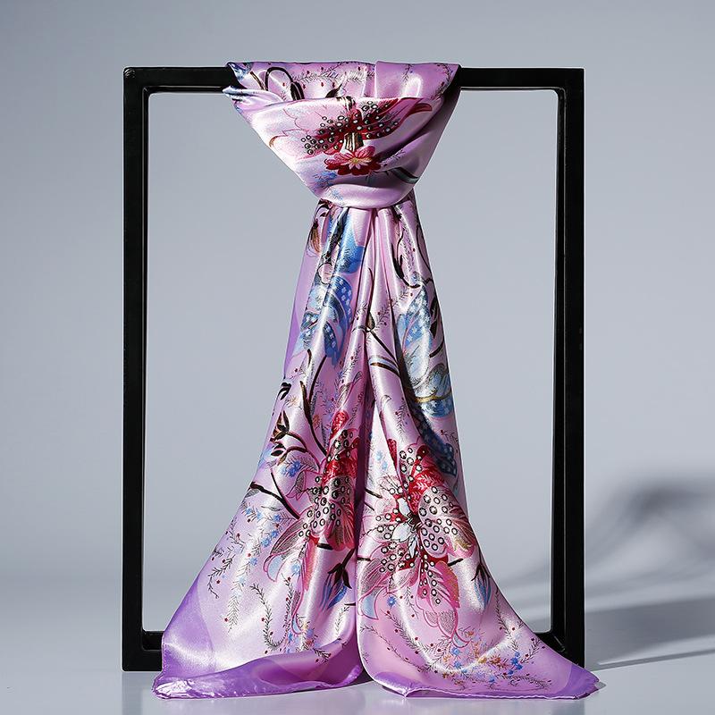 90cm Fashion Silk Satin Scarf For Women Headband Floral Print Kerchief Hijab Scarves Fermale Square Shawls and Wraps Neck Scarfs
