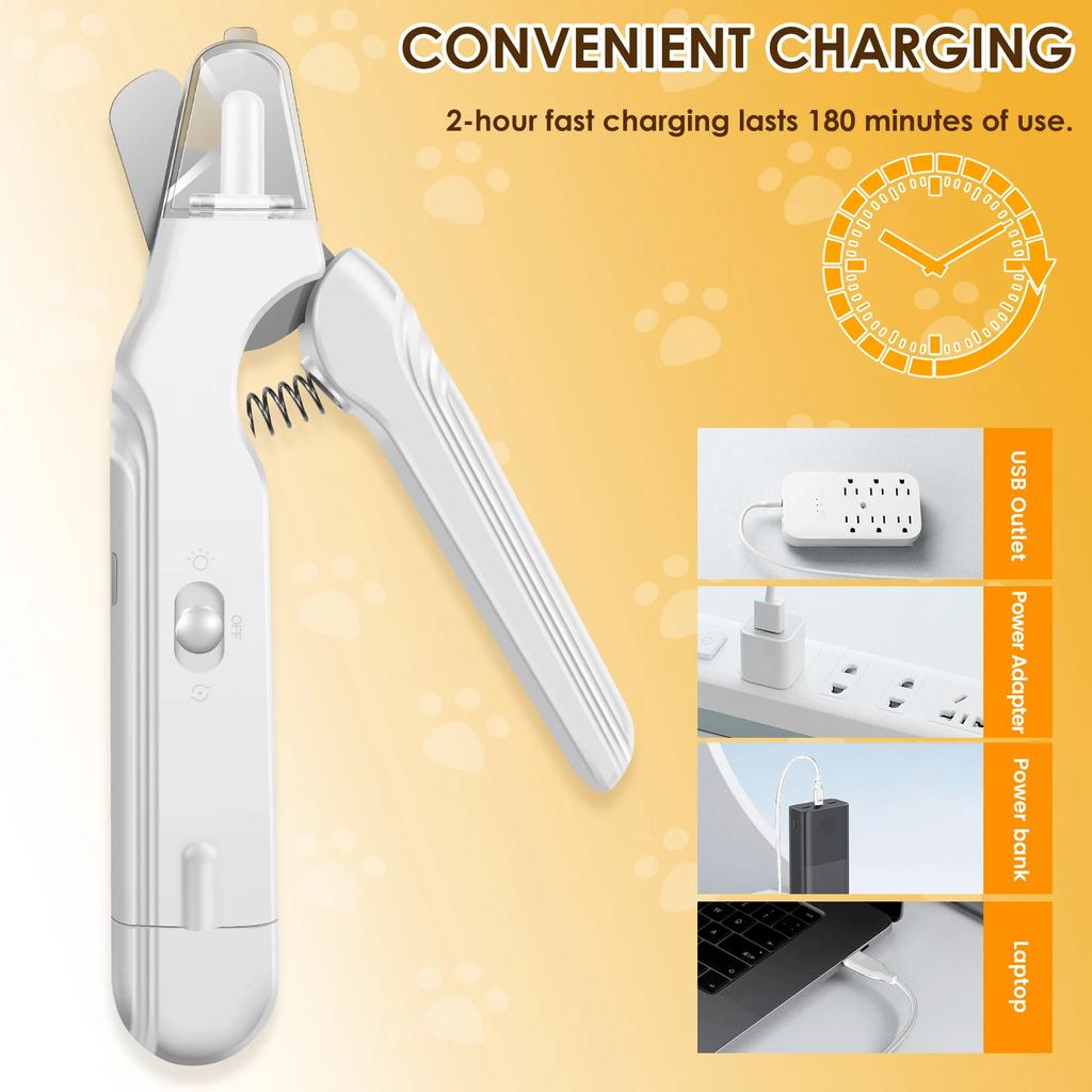 2 In 1 Pet Nail Grinder and Clipper Cat Dog Grooming Tool with LED Lights and Splash Guard USB Rechargeable Cat Dog Nail Trimmer