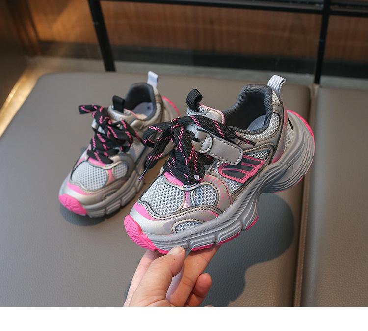 

Кроссовки для девочек 2025 новая весна детские папины кроссовки сетка весна и лето обувь для детей старшего возраста мальчики дышащая сетчатая обувь 30 розы красного