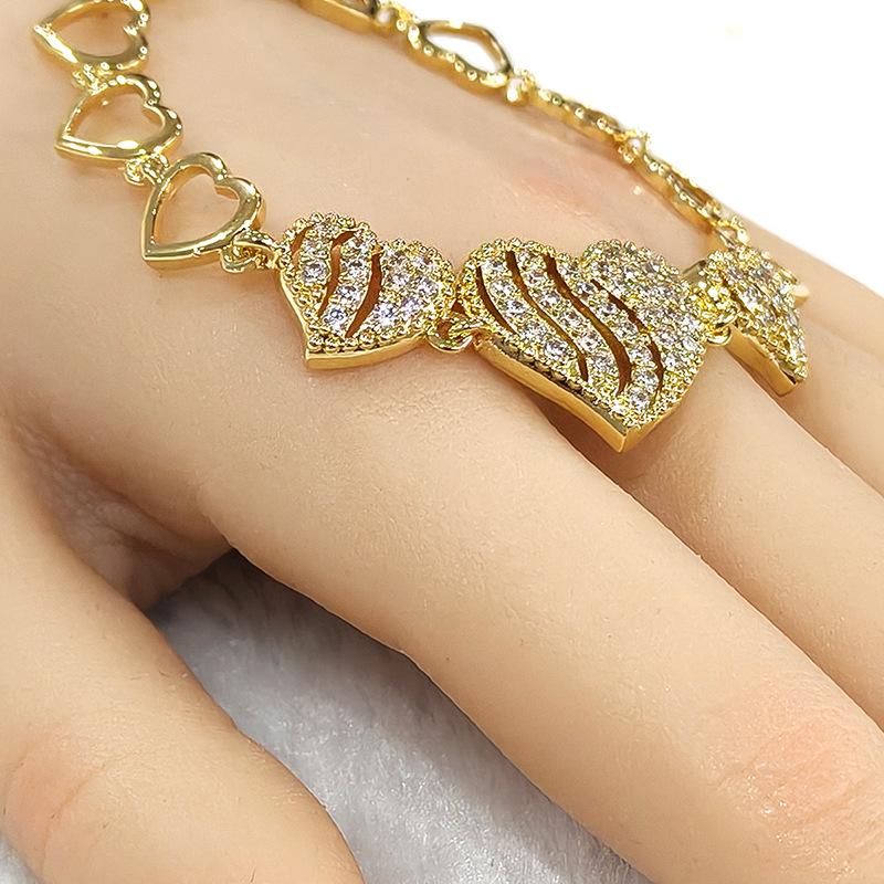 Gold Heart Zirconia Bracelet: European-American Fashion, Korean Style, Light Luxury High-End Feel.