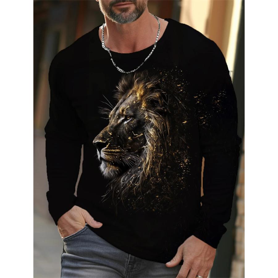 Fashion Lion Graphic 3D Full Print Clothing Vintage Men Long Sleeve T-shirt for Men Casual Top Fashion Trackwear Lion Animal