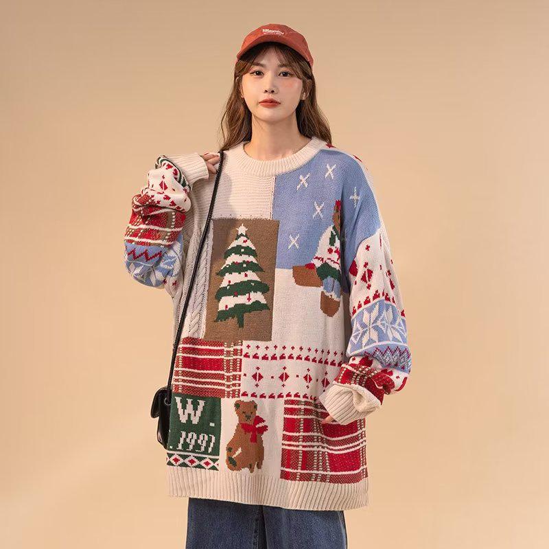 

Women s Loose-fit Trendy Harajuku Long-Sleeve Sweater Large червоний