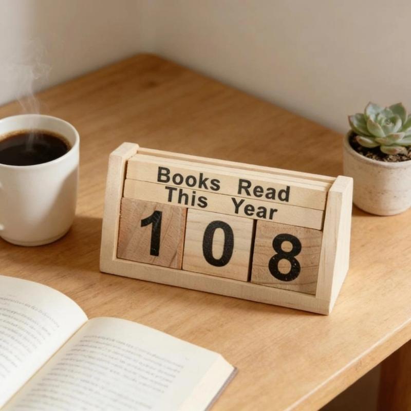 Wooden Books Read This Year Counter Sign for Tracking Reading Progress Numbered Desktop Ornament Book Enthusiasts Gift