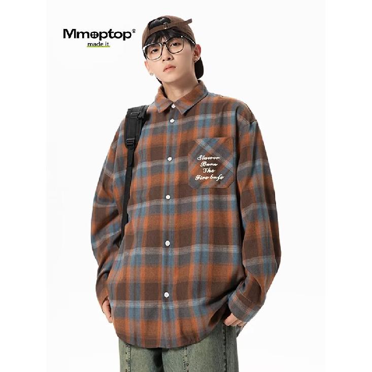 European and American Retro Color-Block Plaid Shirt Jacket Loose Casual Long Sleeve Shirt