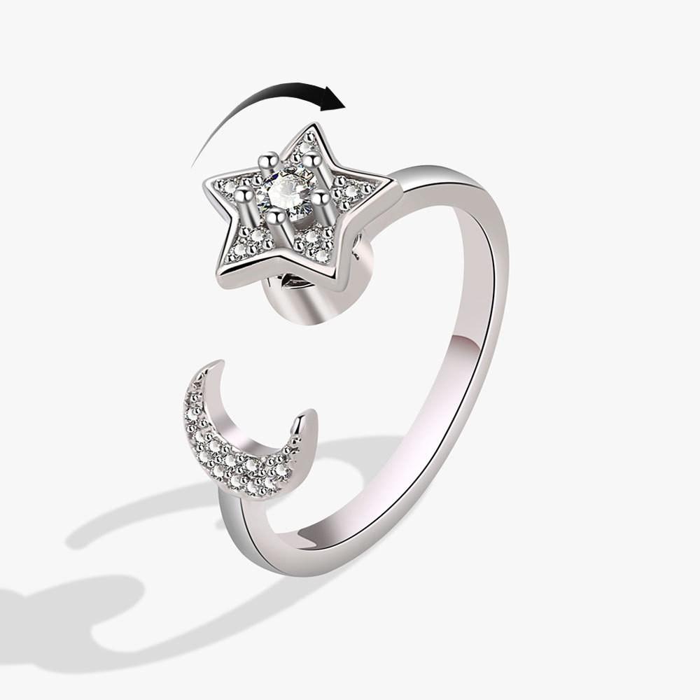 Anti Stress Anxiety  Rings for Women Sun Star and Moon  Metal Spinner Rotating Adjustable Open Rings Jewelry Gift