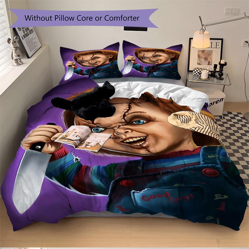 3pcs Chucky's Creepy Carnival Bedding Set - 1 Soft Quilt Cover + 2 Pillowcases, Machine Washable - Suitable for All Seasons, Perfect Gift fo