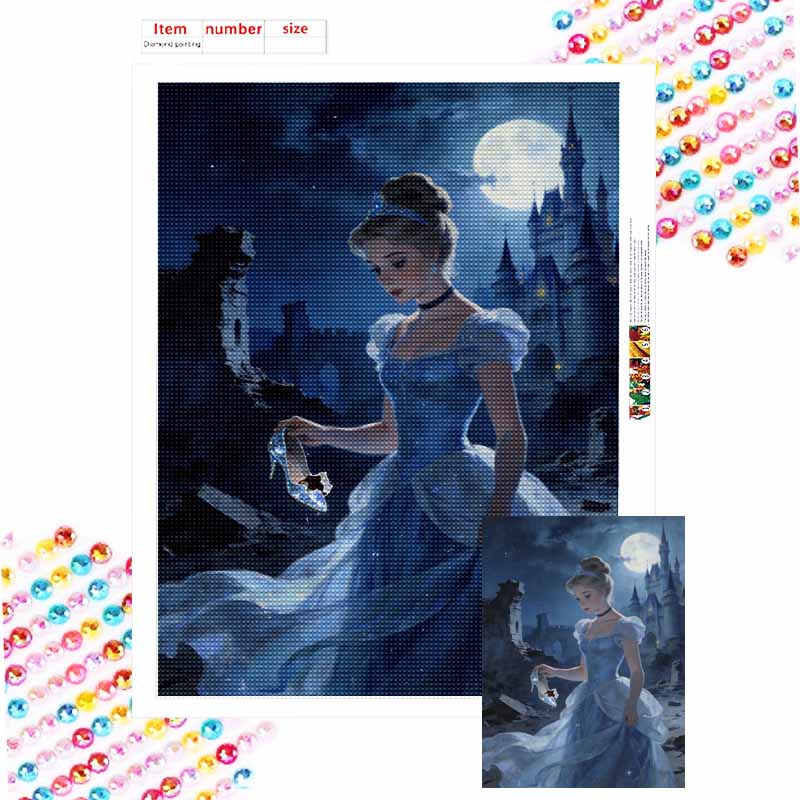 Disney Cinderella Glass Slipper Moonlight Castle Diamond Painting Art Mosaic Kit Handmade diy5D Home Decor Gift Round 20x30cm