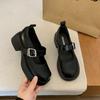 Mary Jane shoes British style black small leather shoes thick heel shallow mouth with single shoes round head platform loafers women's shoes
