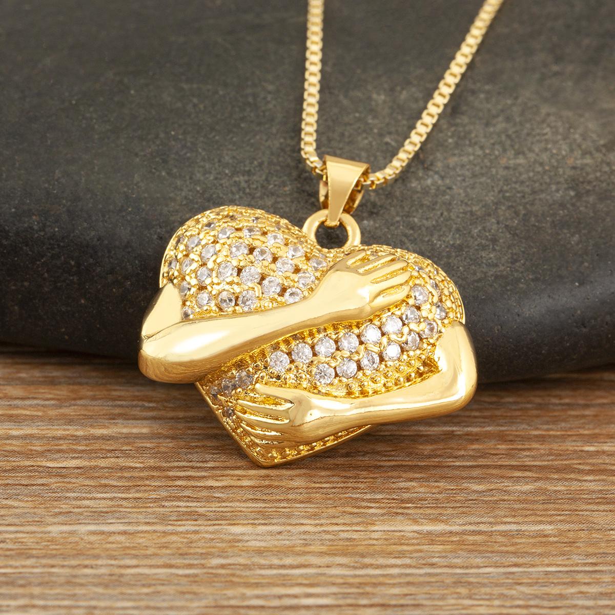 

Nidin Trendy Love Heart Hug Pendant Necklace For Women Girlfriend Copper Shiny Zircon Chain Choker Jewelry Birthday Party Gifts